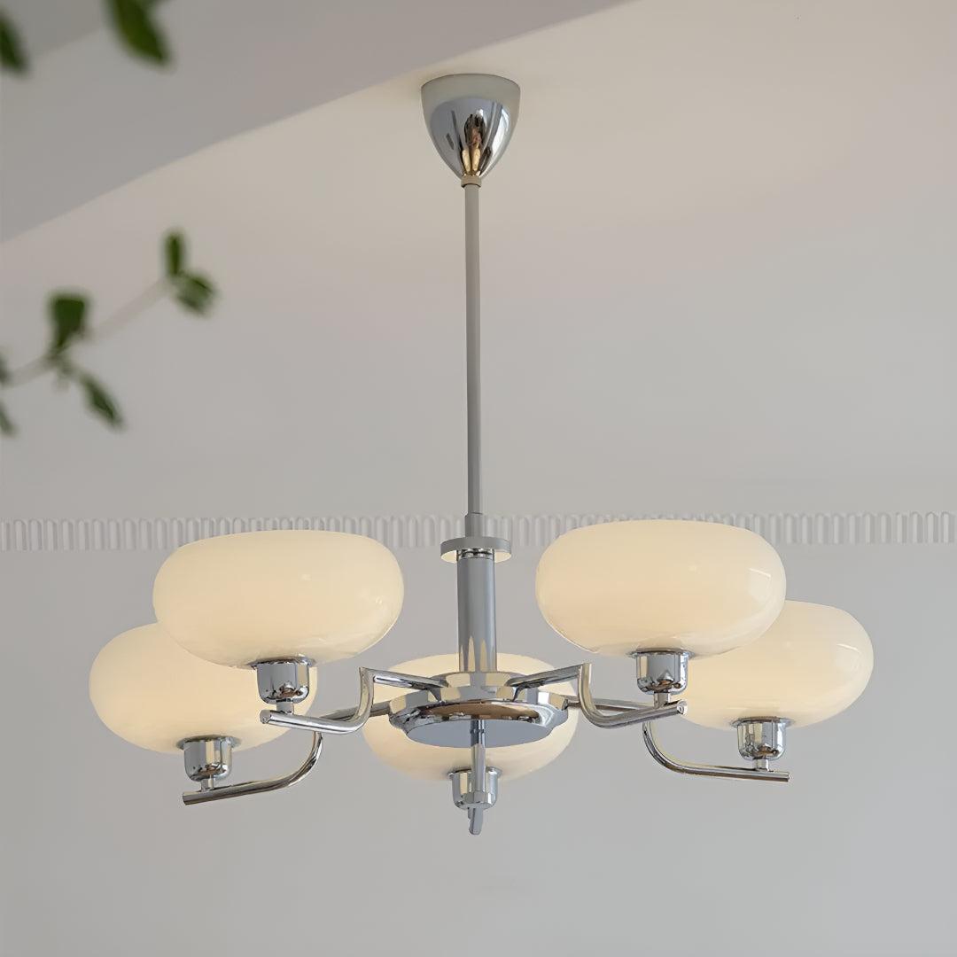 Mid Century Chandelier Light Fixture With Glass Shades
