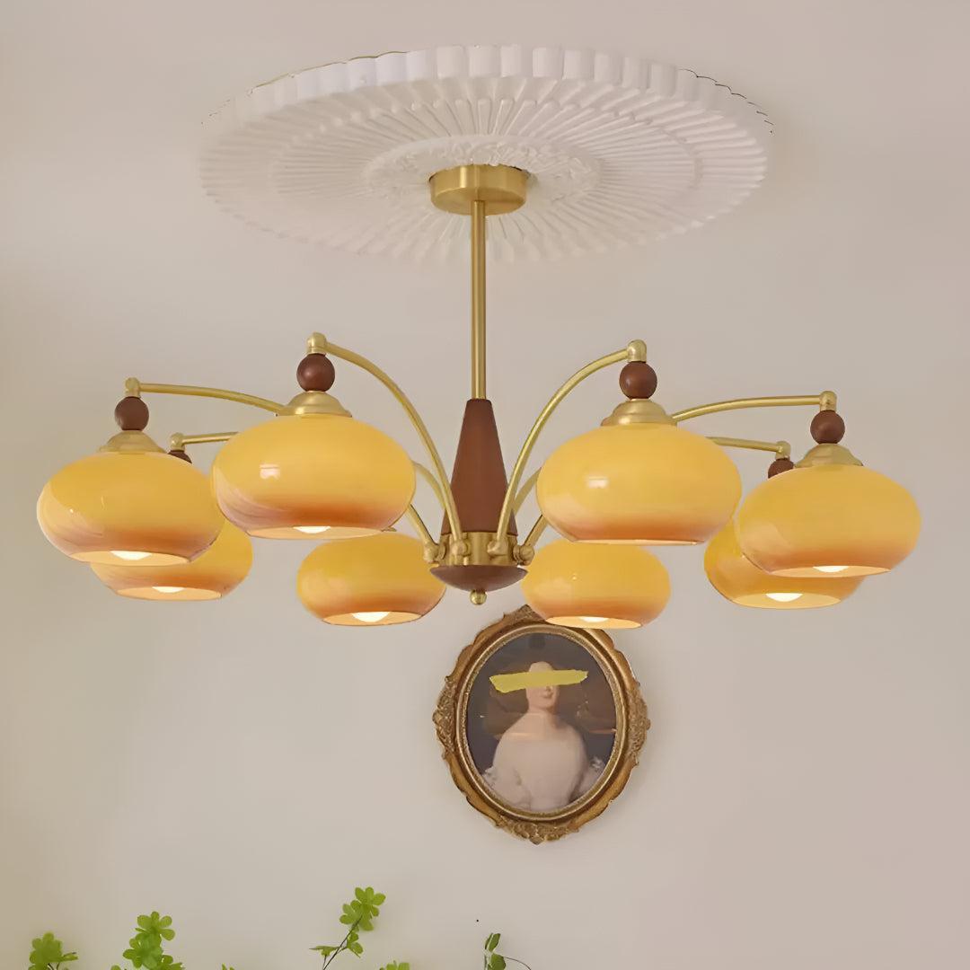 Mid Century Dining Room Chandelier Light Fixture With Glass Shades