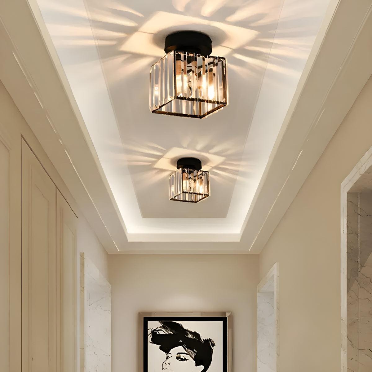 Modern Semi Flush Mount Ceiling Light With Striped Clear Glass Shade