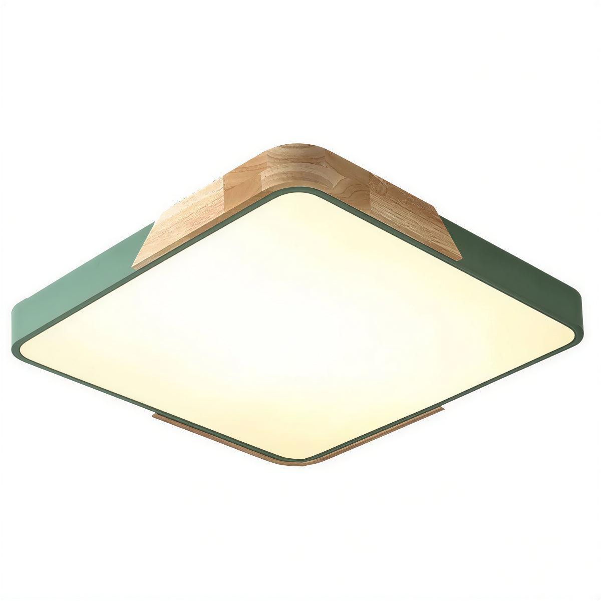 Modern Square Flush Mount Ceiling Light with Wooden Trim