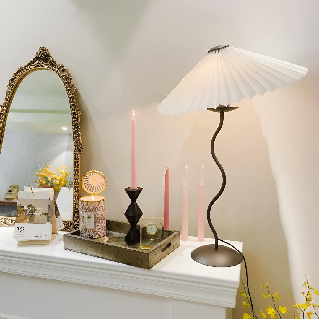 Modern Squiggle Wavy Table Lamp With Pleated Lampshade