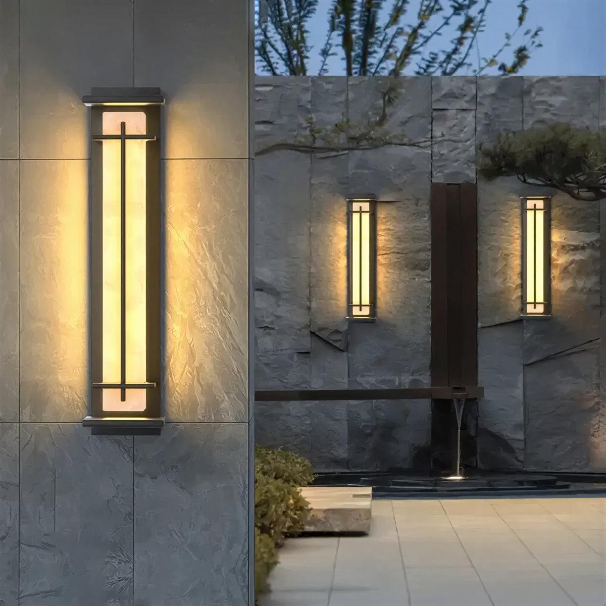 Outdoor Alabaster Wall Light With Vertical Cage Design
