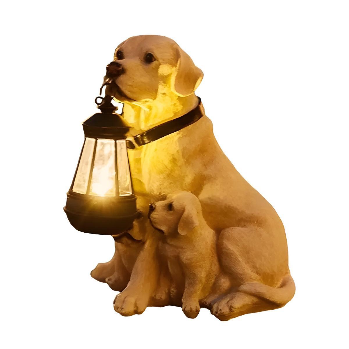 Outdoor Dog Statue Solar Garden Light with Lantern