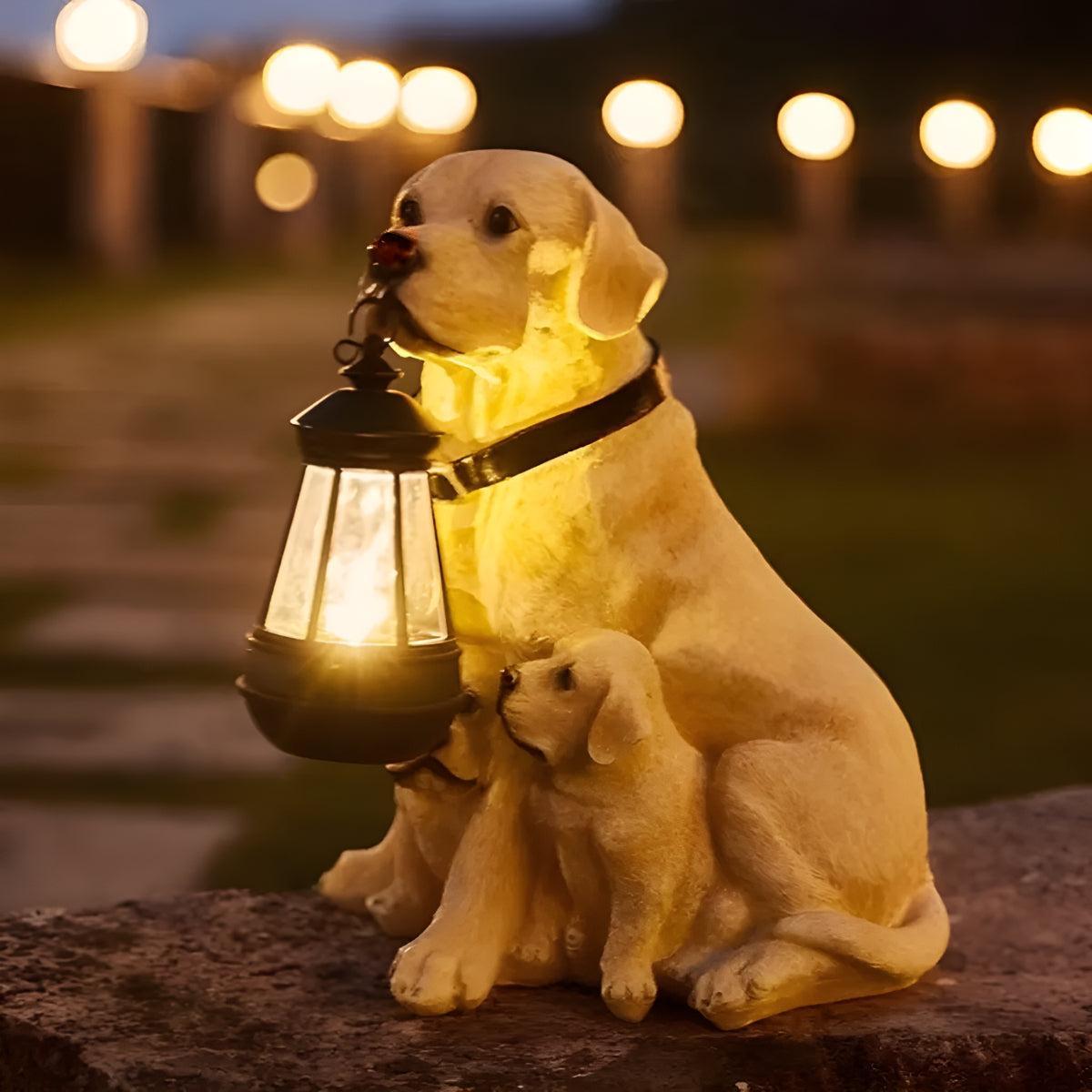 Outdoor Dog Statue Solar Garden Light with Lantern