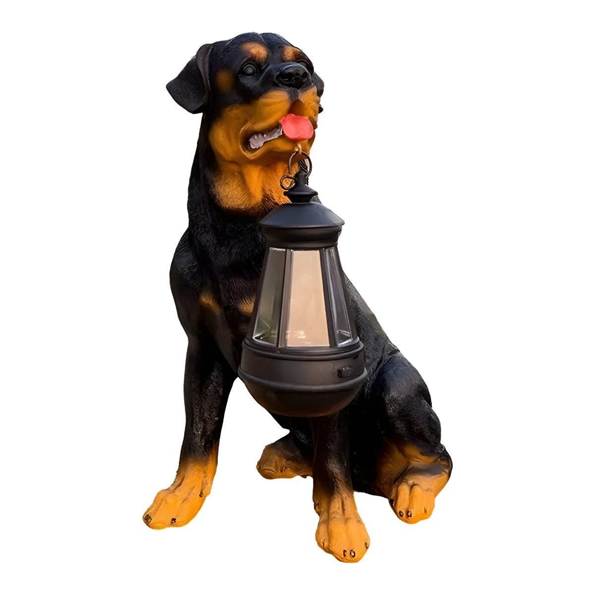 Outdoor Dog Statue Solar Garden Light with Lantern