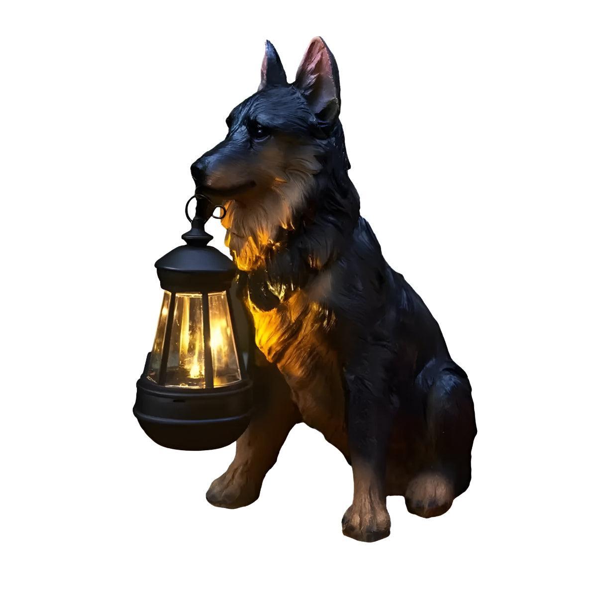 Outdoor Dog Statue Solar Garden Light with Lantern
