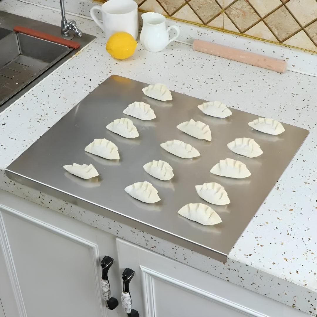 Stainless Steel Cutting Board with Spill Guard for Clean Food Prep