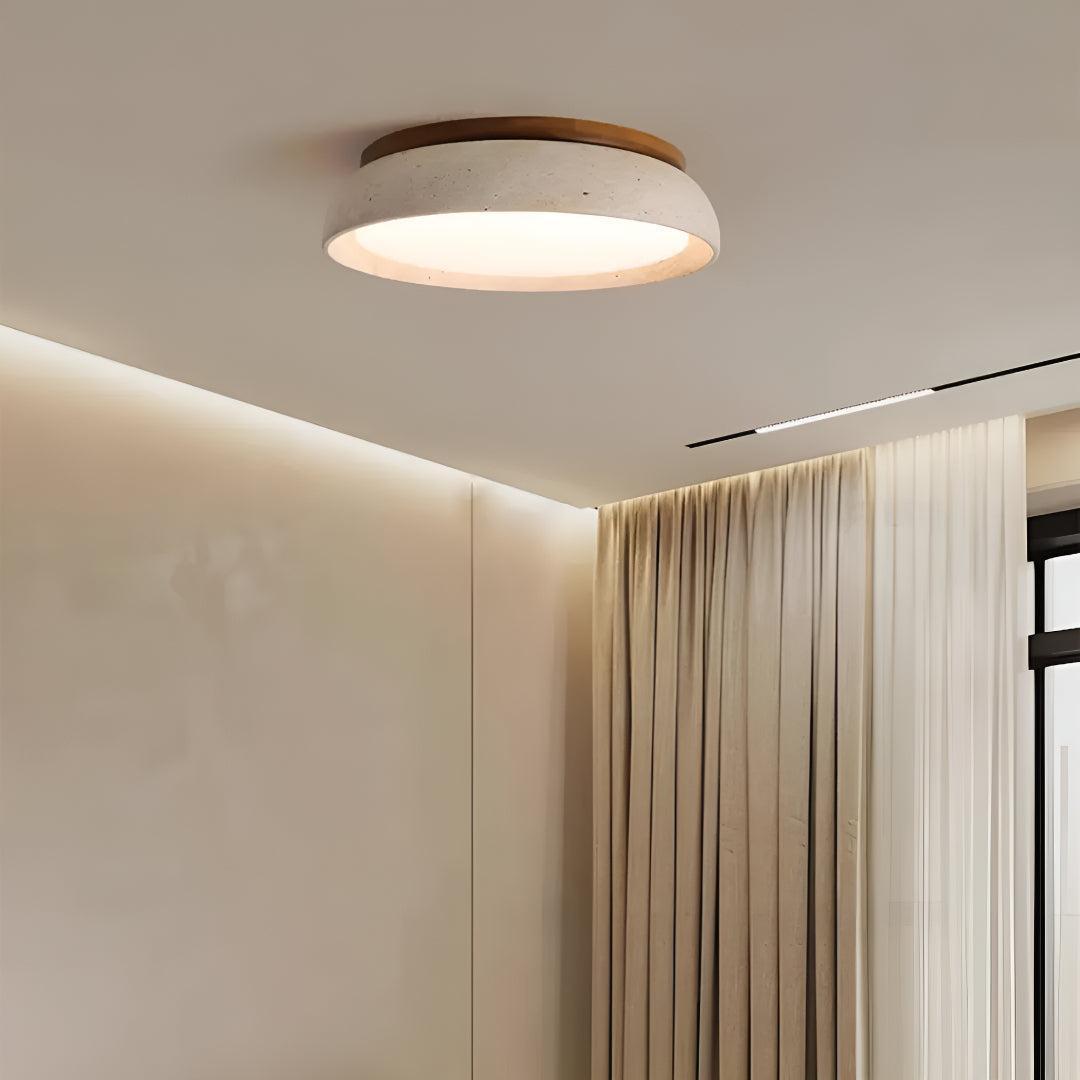 Travertine Flush Mount Ceiling Light Fixture With Modern Round Design
