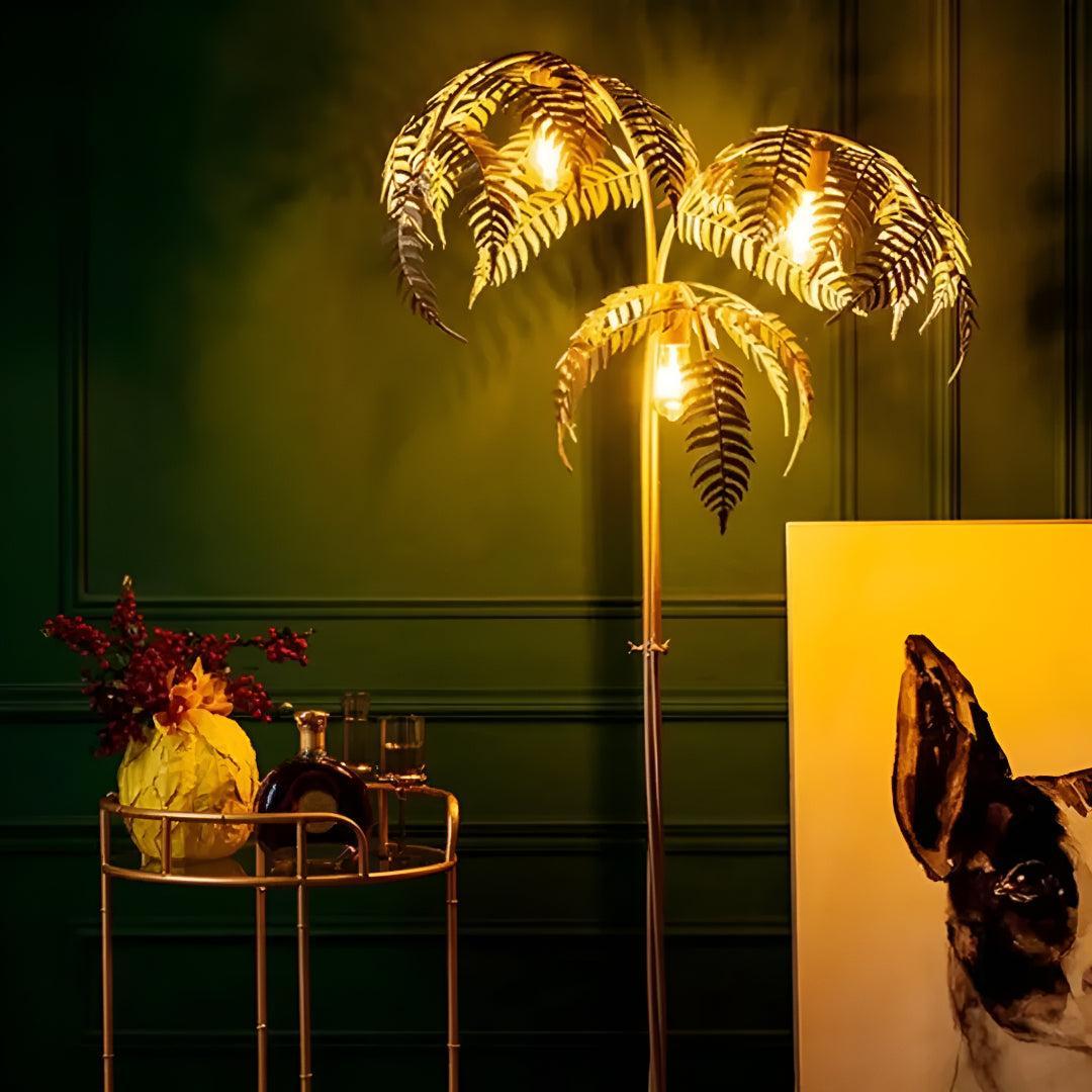 Tropical Golden Palm Tree Floor Lamp For Modern Home Lighting
