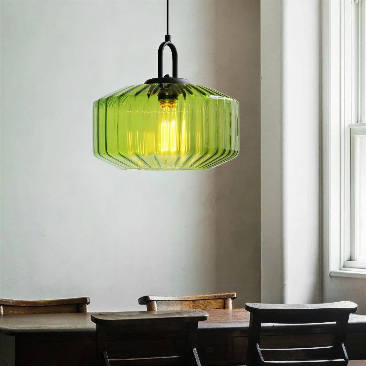 Vintage Pendant Light with Retro Striped Glass Shade