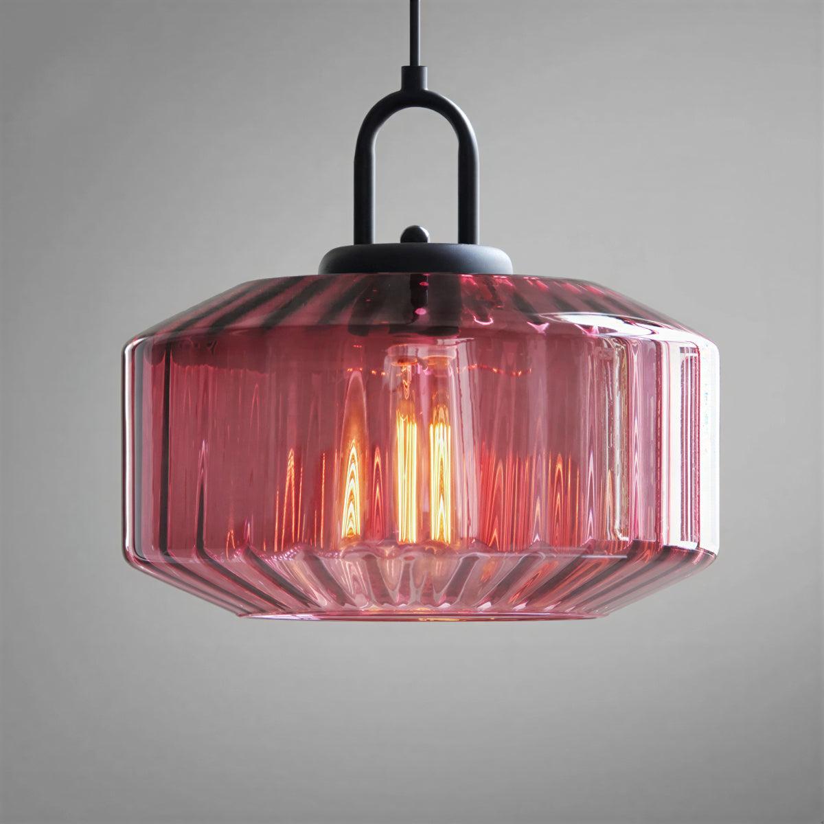 Vintage Pendant Light with Retro Striped Glass Shade
