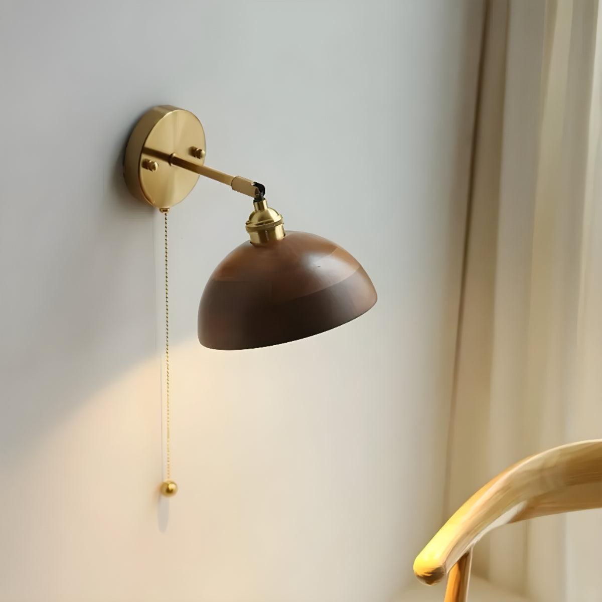 Vintage Wooden Shade Wall Sconce Light Fixture With Switch Chain